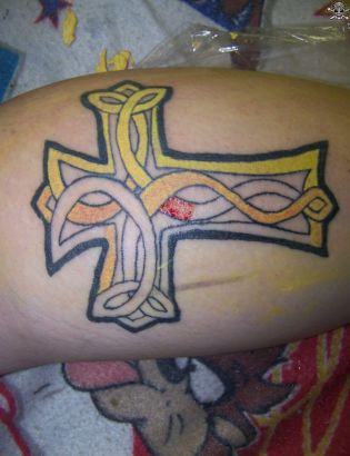Cross Tattoo Pic On Leg